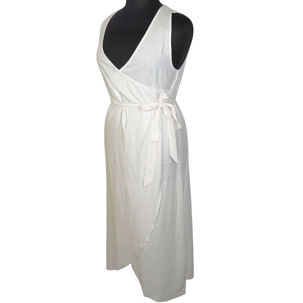 Andie Linen Blend Sleeveless Resortwear Maxi Wrap Dress In Coconut Size XL